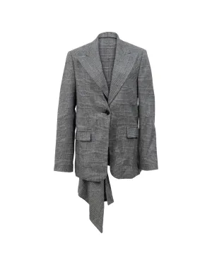 Asymmetrical Hemline Plaid Blazer