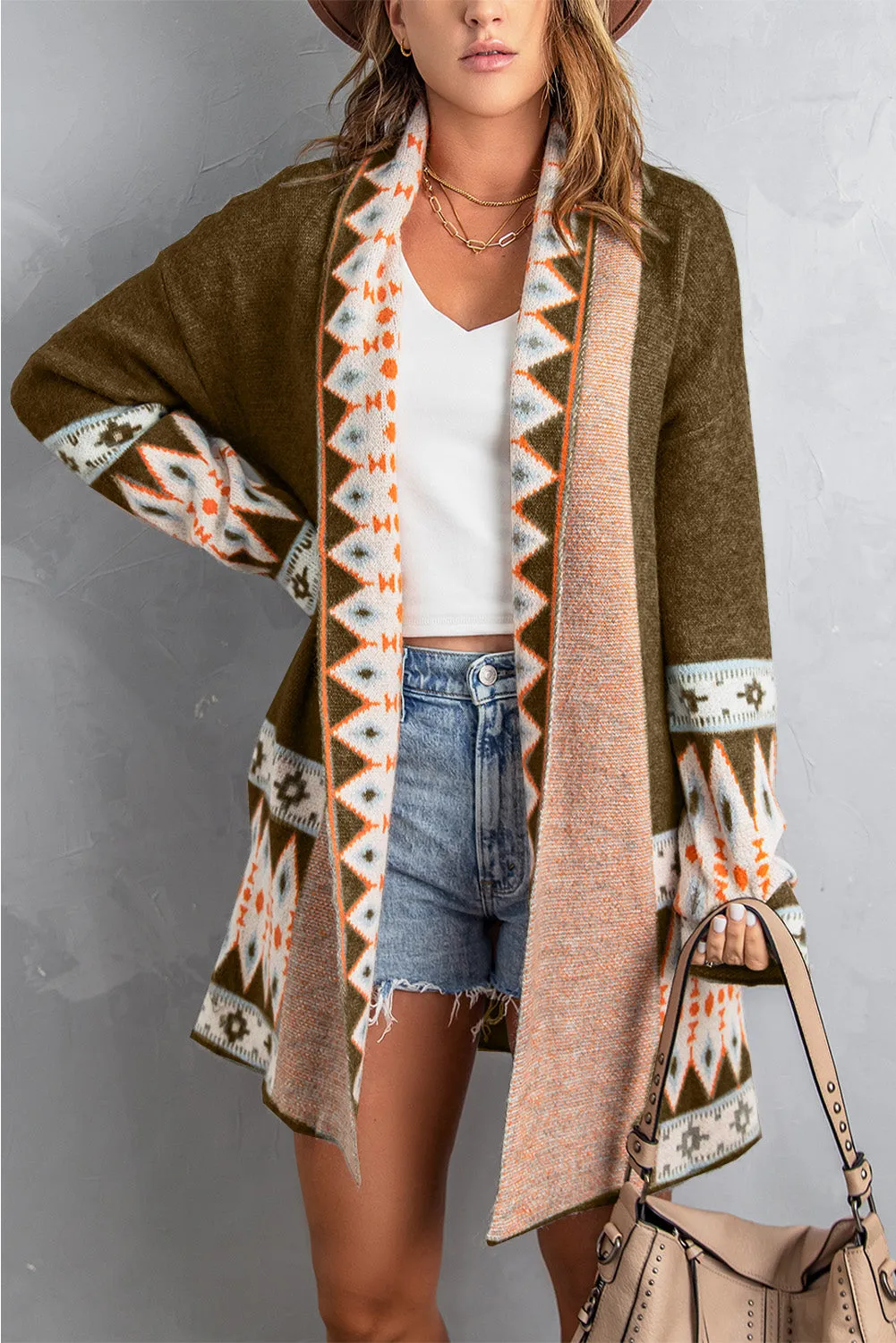 Aztec Print Knitted Cardigan