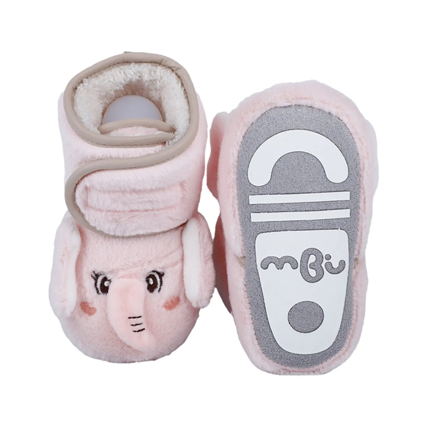 Baby Moo 3D Elephant Cozy Soft Velcro Furry Booties - Pink