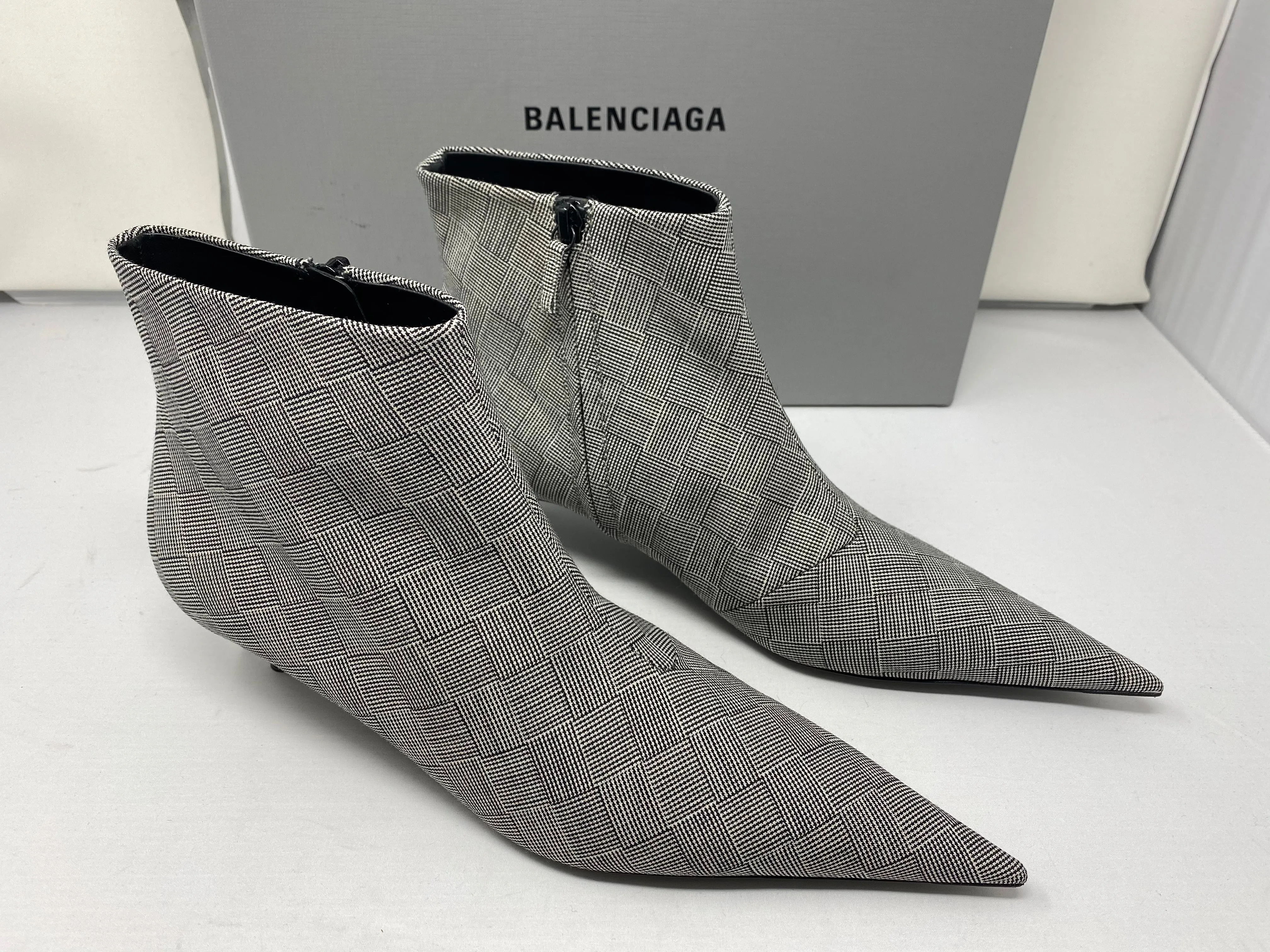 Balenciaga Check Tailoring Fabric Pointed Toe Bootie