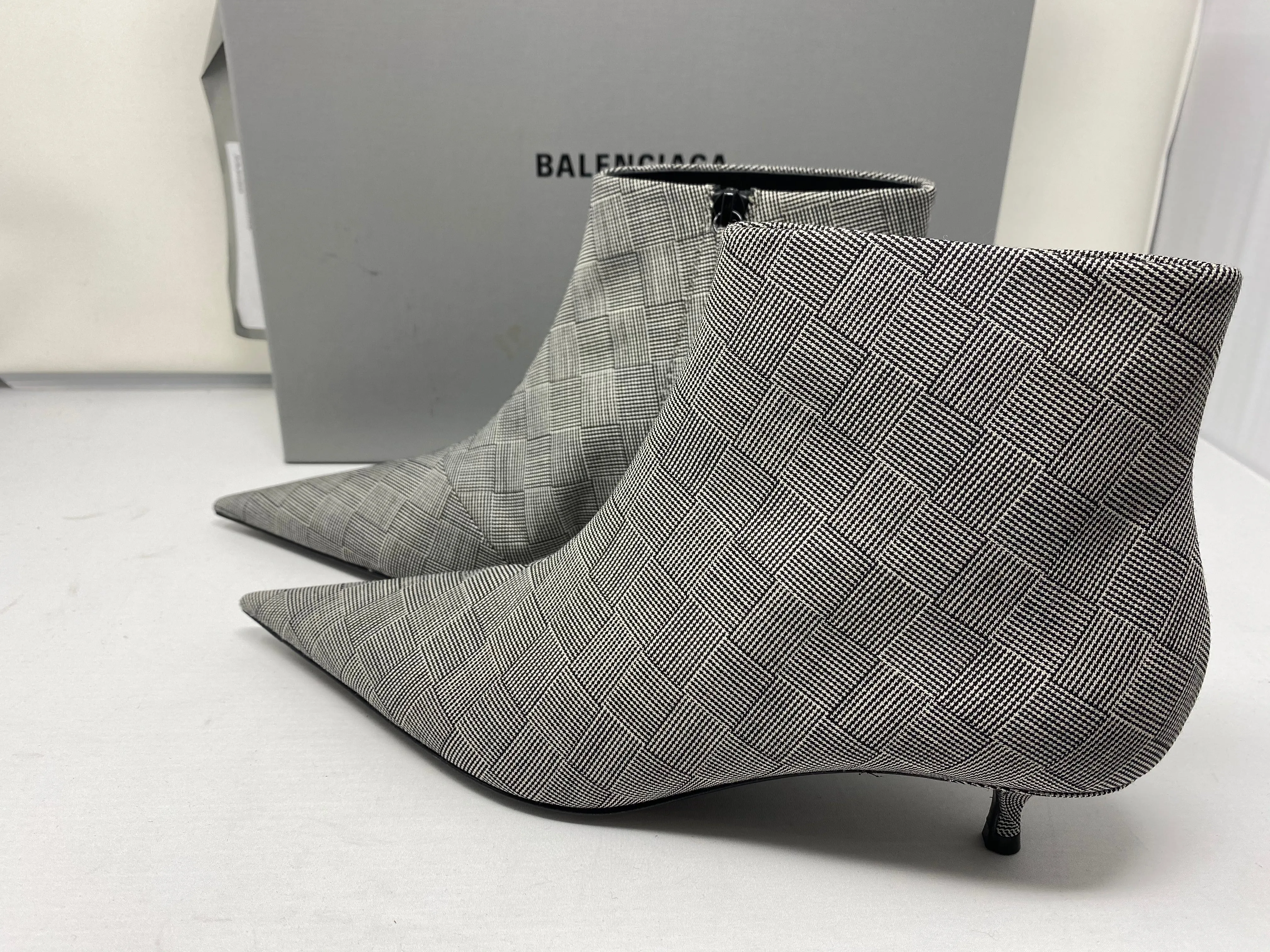Balenciaga Check Tailoring Fabric Pointed Toe Bootie