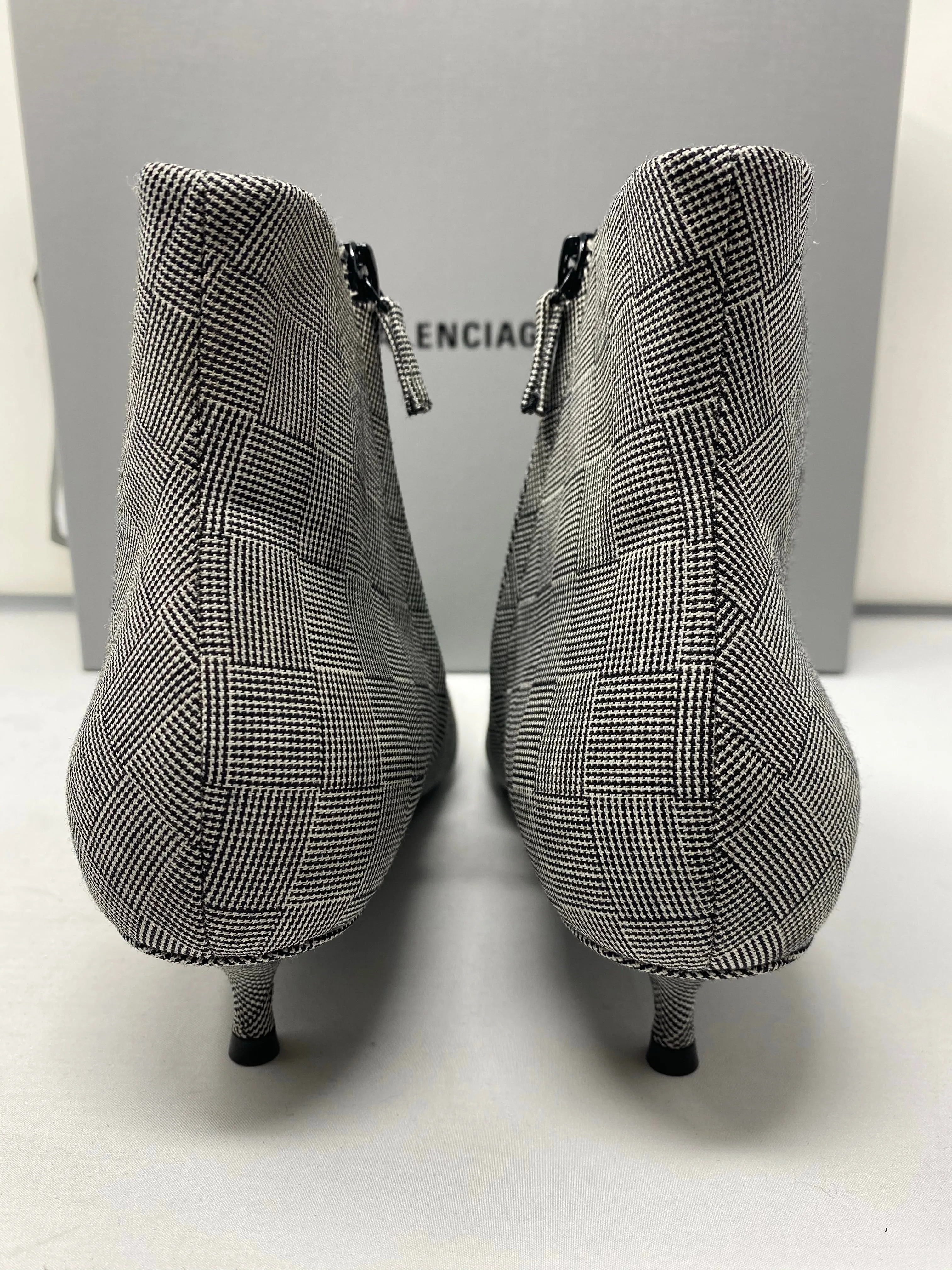 Balenciaga Check Tailoring Fabric Pointed Toe Bootie