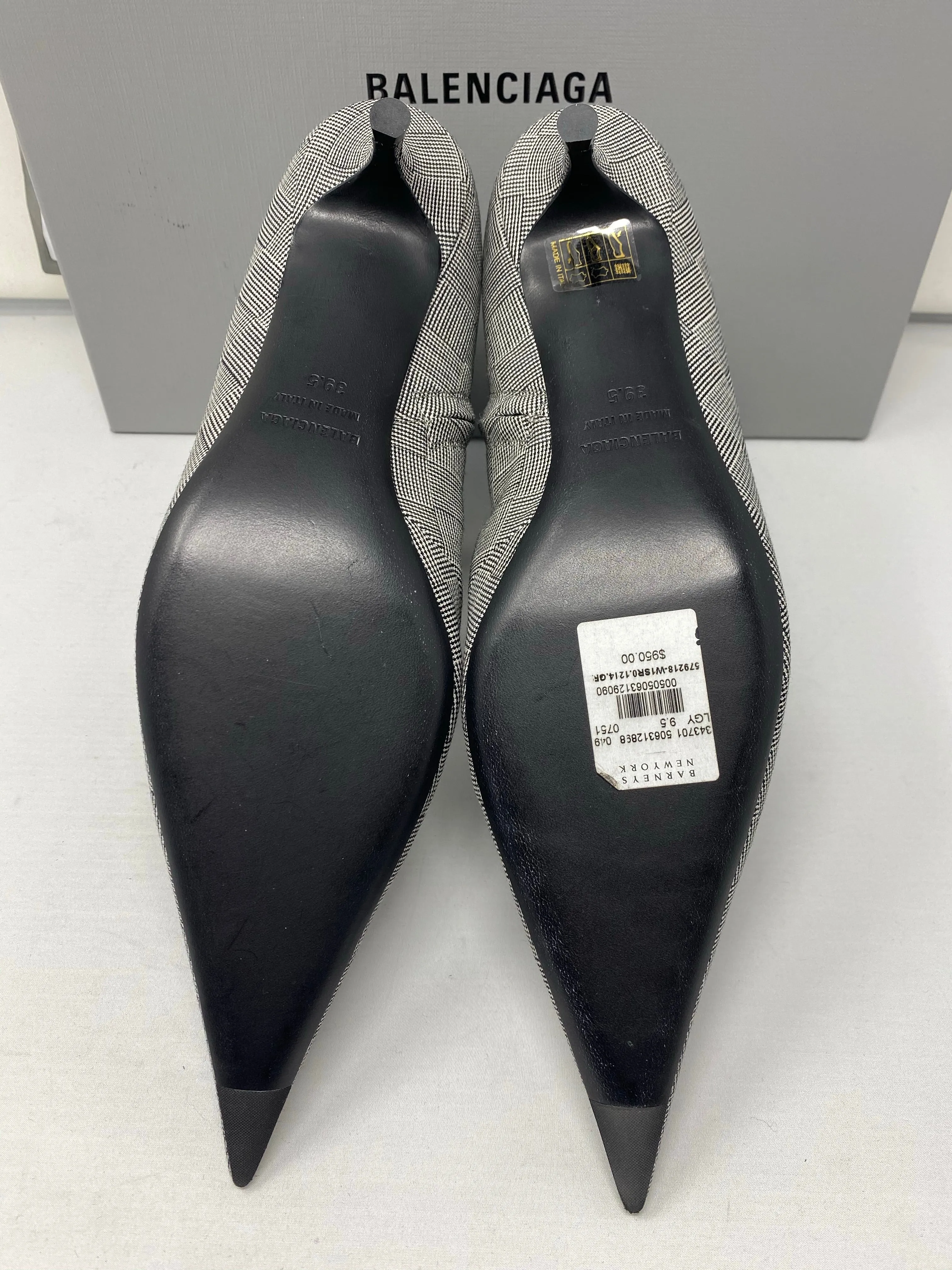 Balenciaga Check Tailoring Fabric Pointed Toe Bootie