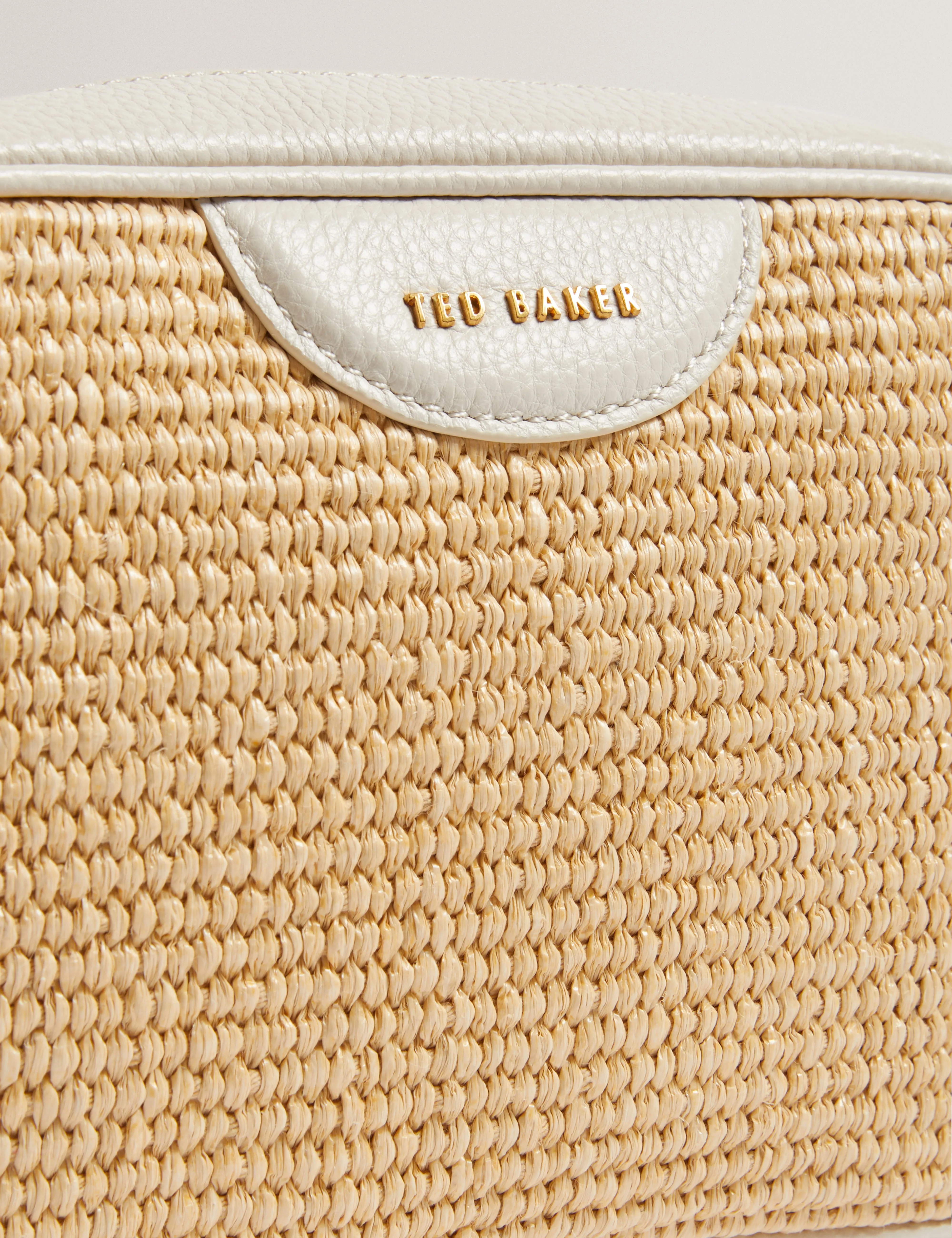 Bardas Webbing Faux Raffia Camera Crossbody Ecru