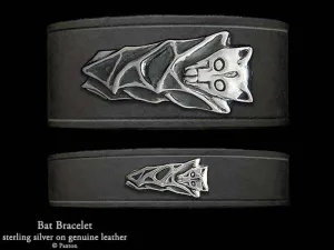 Bat Bracelet Sterling Silver on Genuine Leather