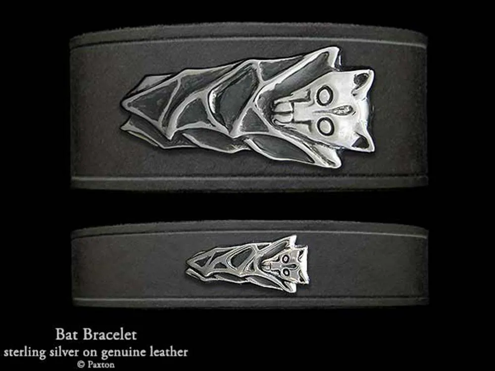 Bat Bracelet Sterling Silver on Genuine Leather
