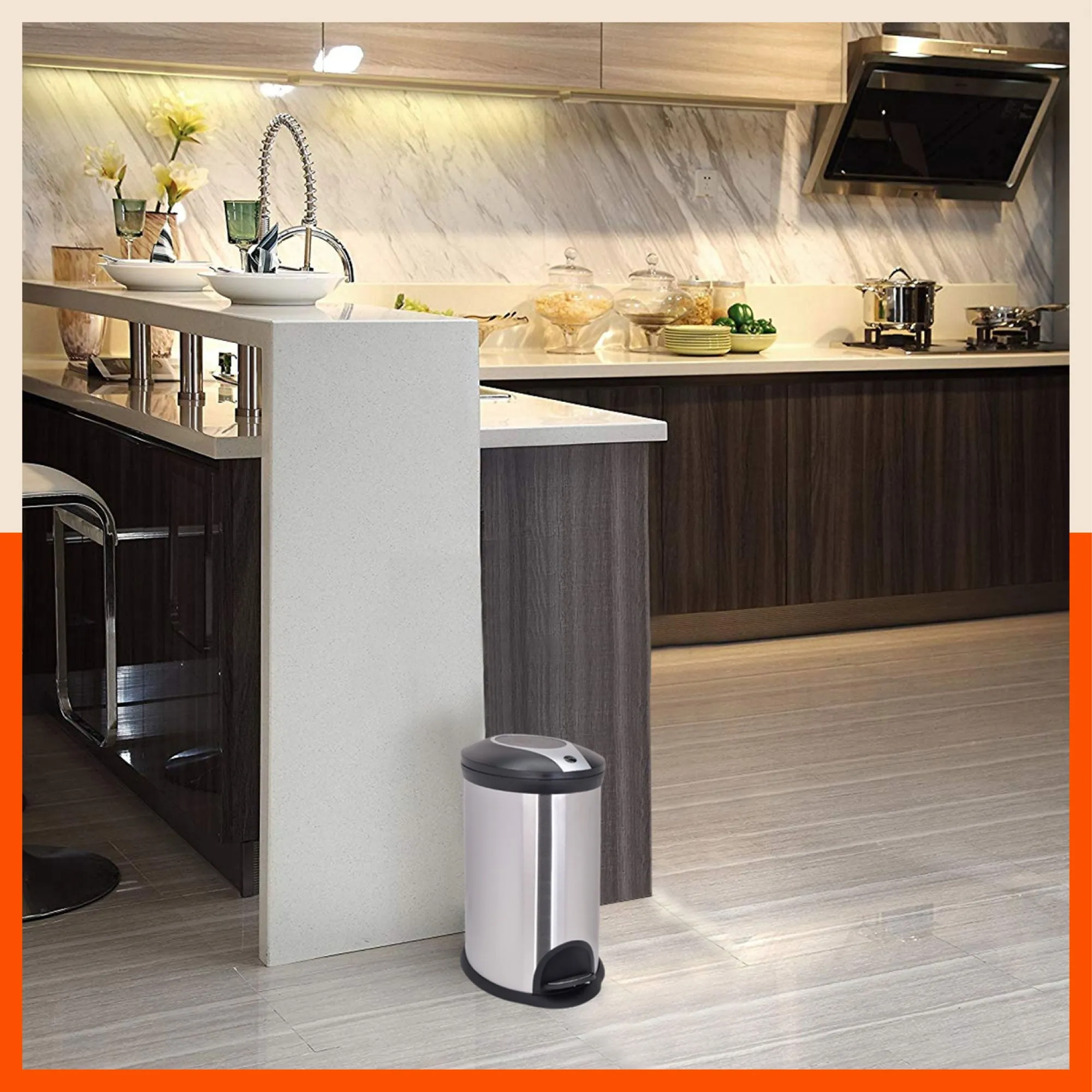 Bathla Contempo Stainless Steel Pedal Step Dustbin For Home - Small (5 L)