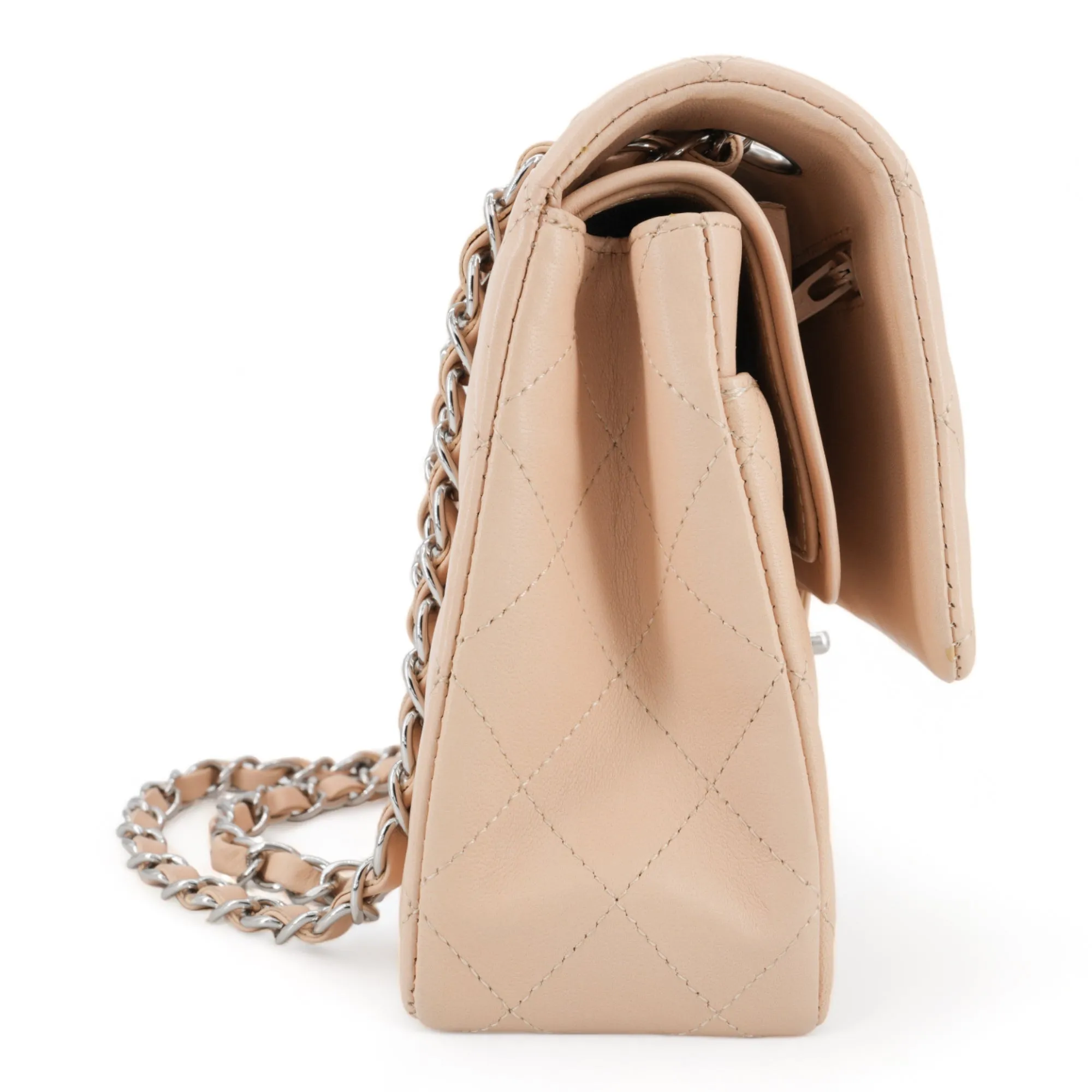 Beige Clair Lambskin Medium Classic Double Flap Bag
