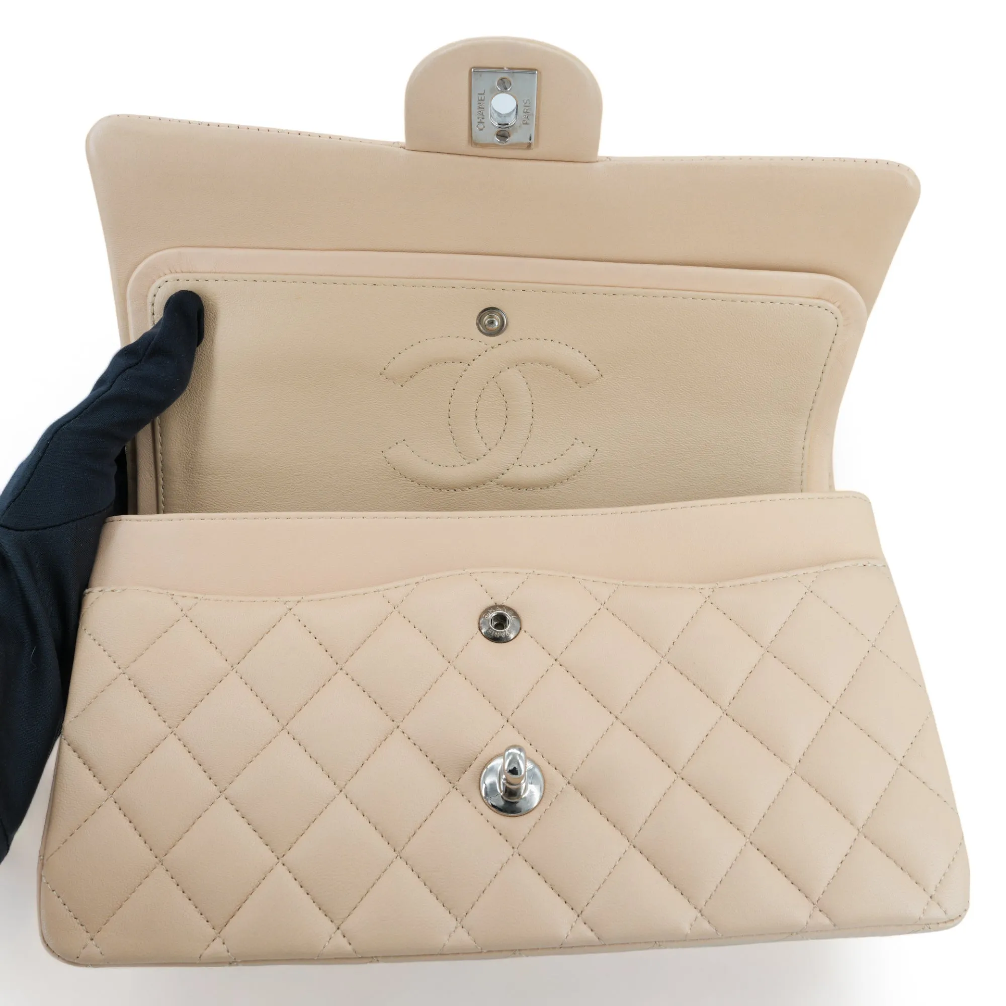 Beige Clair Lambskin Medium Classic Double Flap Bag