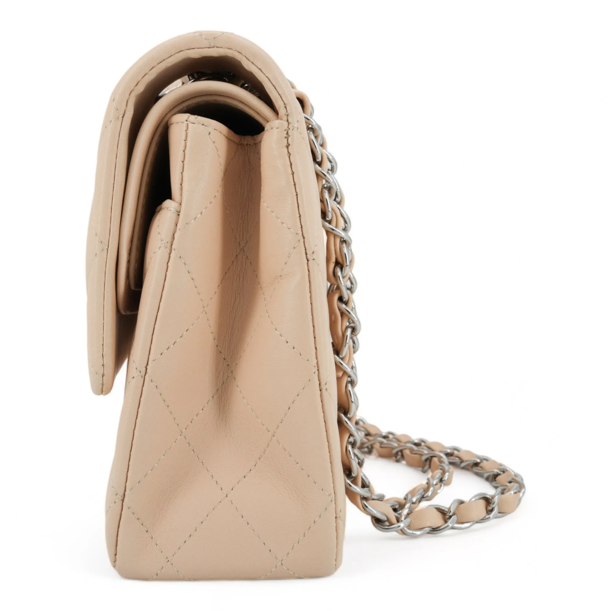 Beige Clair Lambskin Medium Classic Double Flap Bag