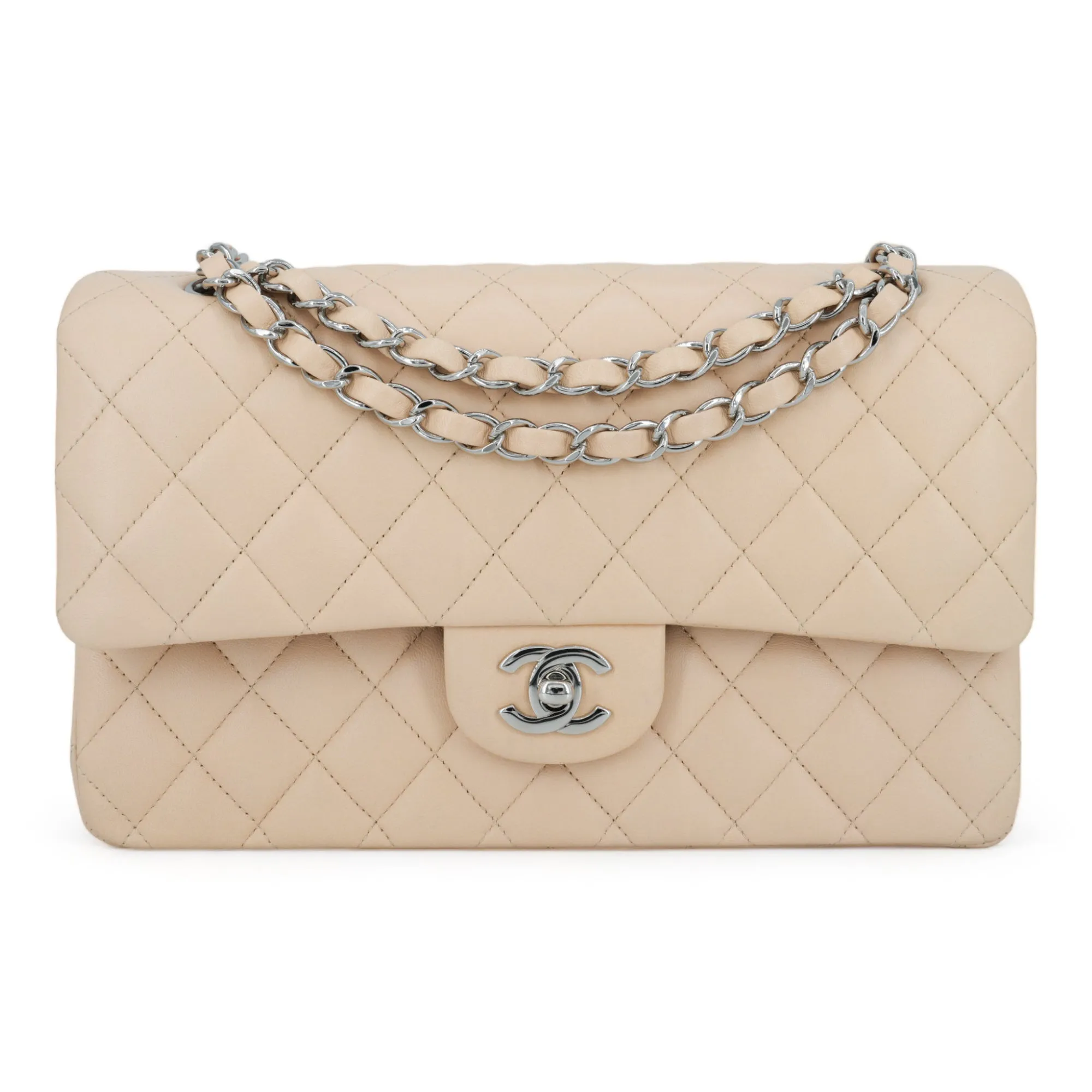 Beige Clair Lambskin Medium Classic Double Flap Bag