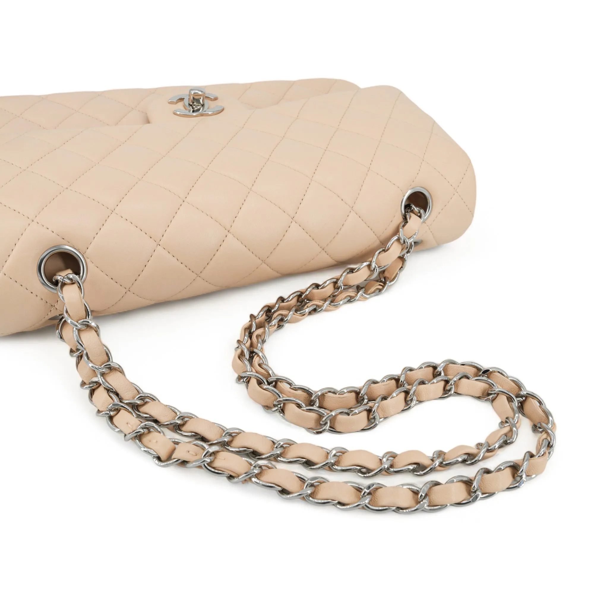 Beige Clair Lambskin Medium Classic Double Flap Bag
