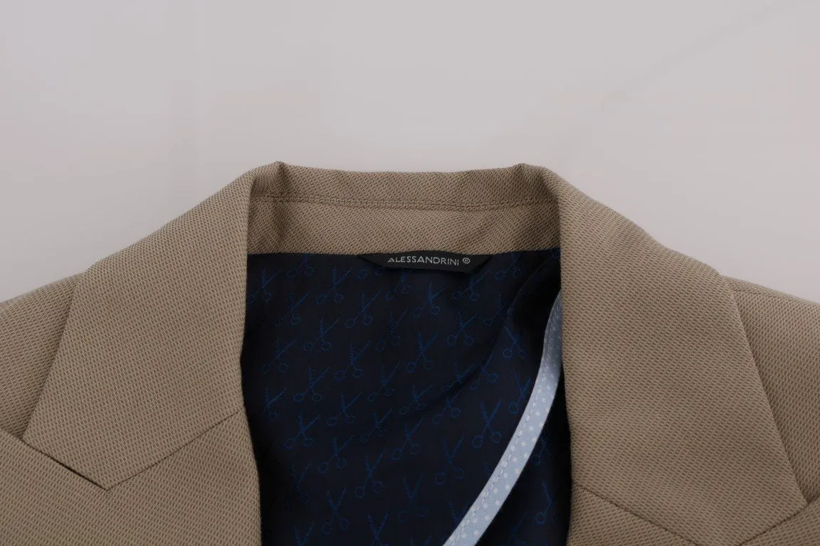 Beige Cotton Slim Fit Blazer Jacket