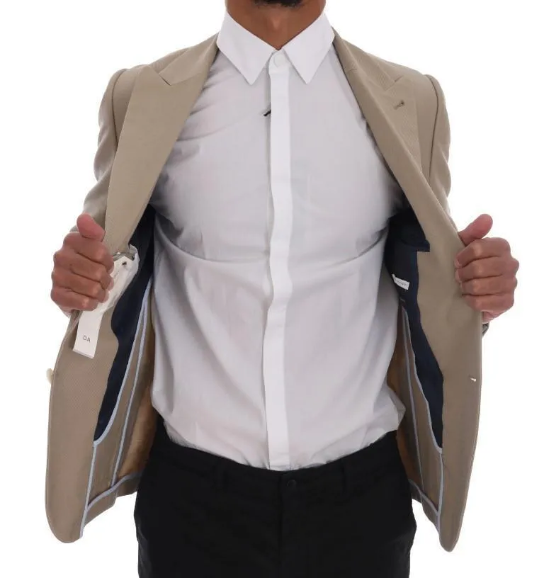 Beige Cotton Slim Fit Blazer Jacket