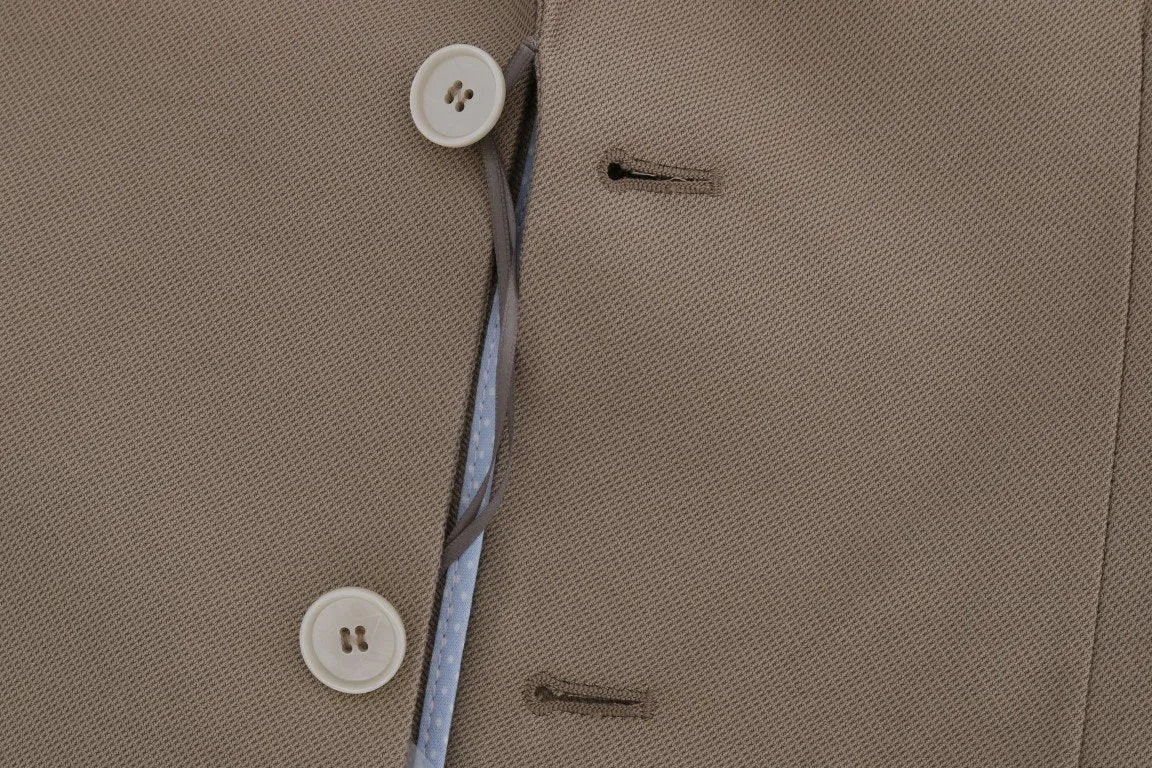 Beige Cotton Slim Fit Blazer Jacket