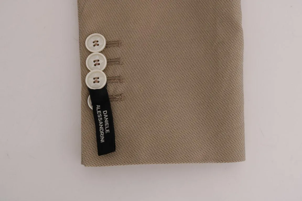 Beige Cotton Slim Fit Blazer Jacket