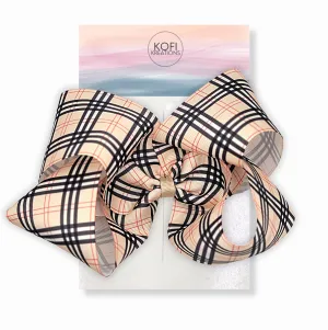 Beige Plaid Ribbon Hair Bow