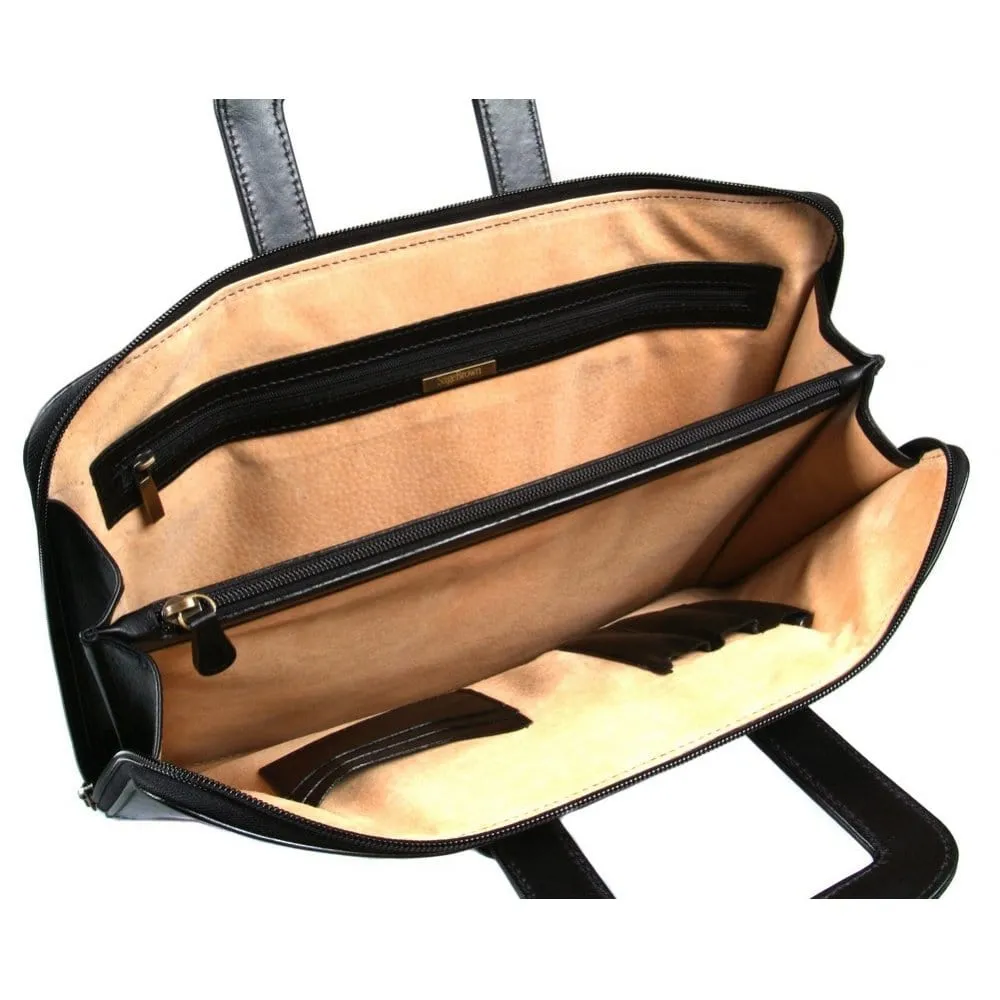 Belgrave Leather Portfolio With Handles - Black