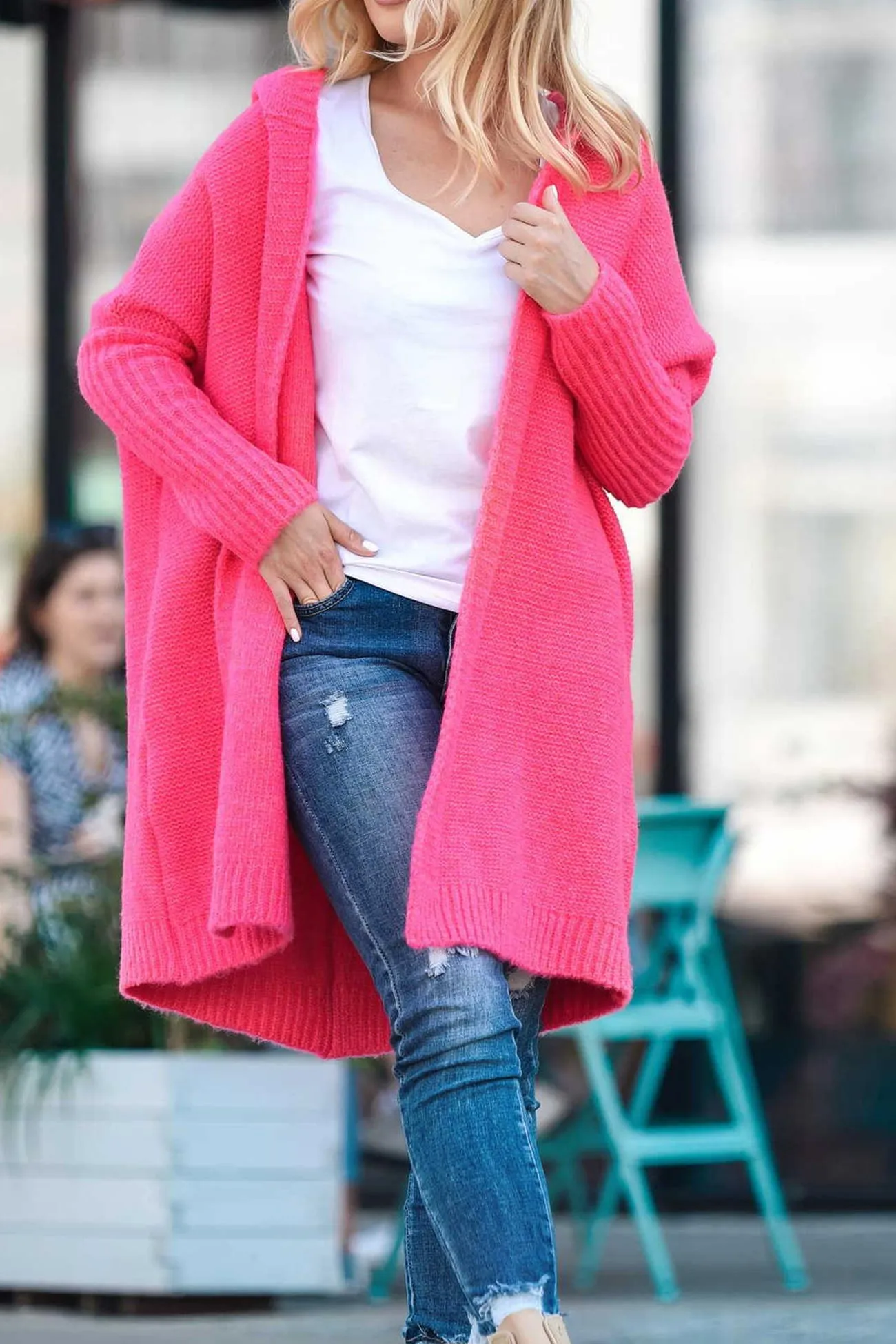 BerryBetty - Solid Open Front Hoodie Cardigan