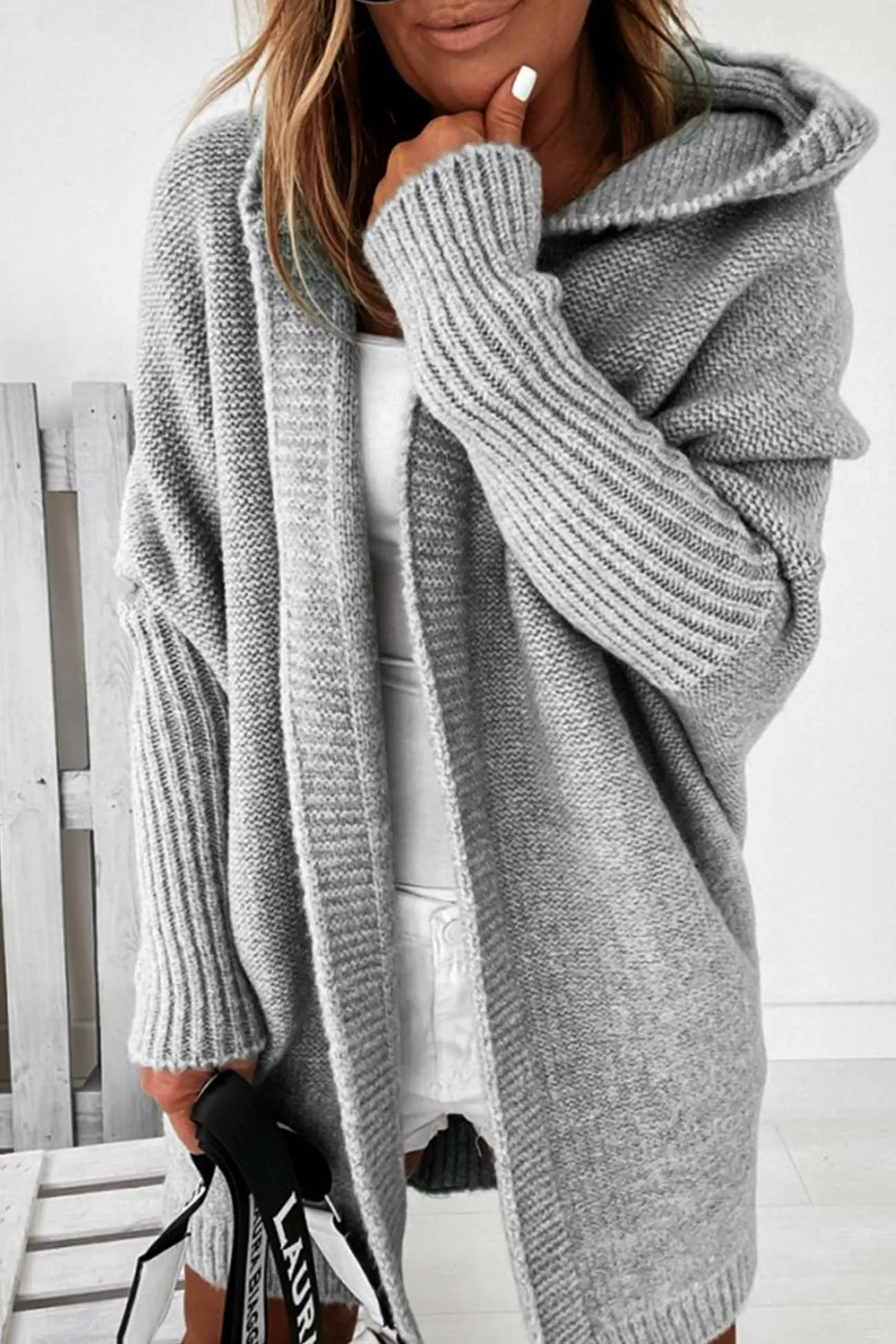 BerryBetty - Solid Open Front Hoodie Cardigan