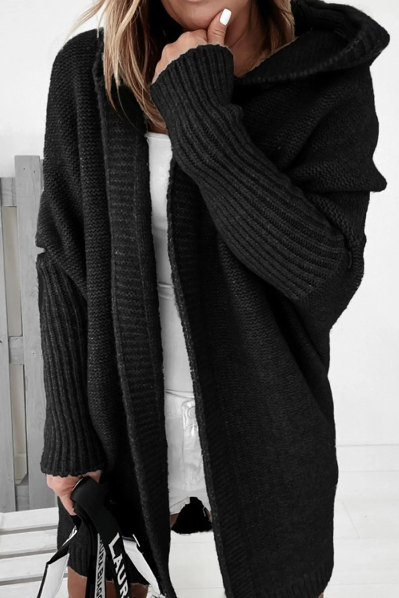 BerryBetty - Solid Open Front Hoodie Cardigan