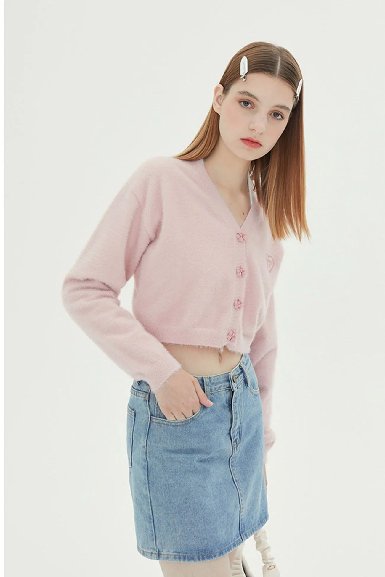 BerryBetty - V Neck Solid Color Cardigan