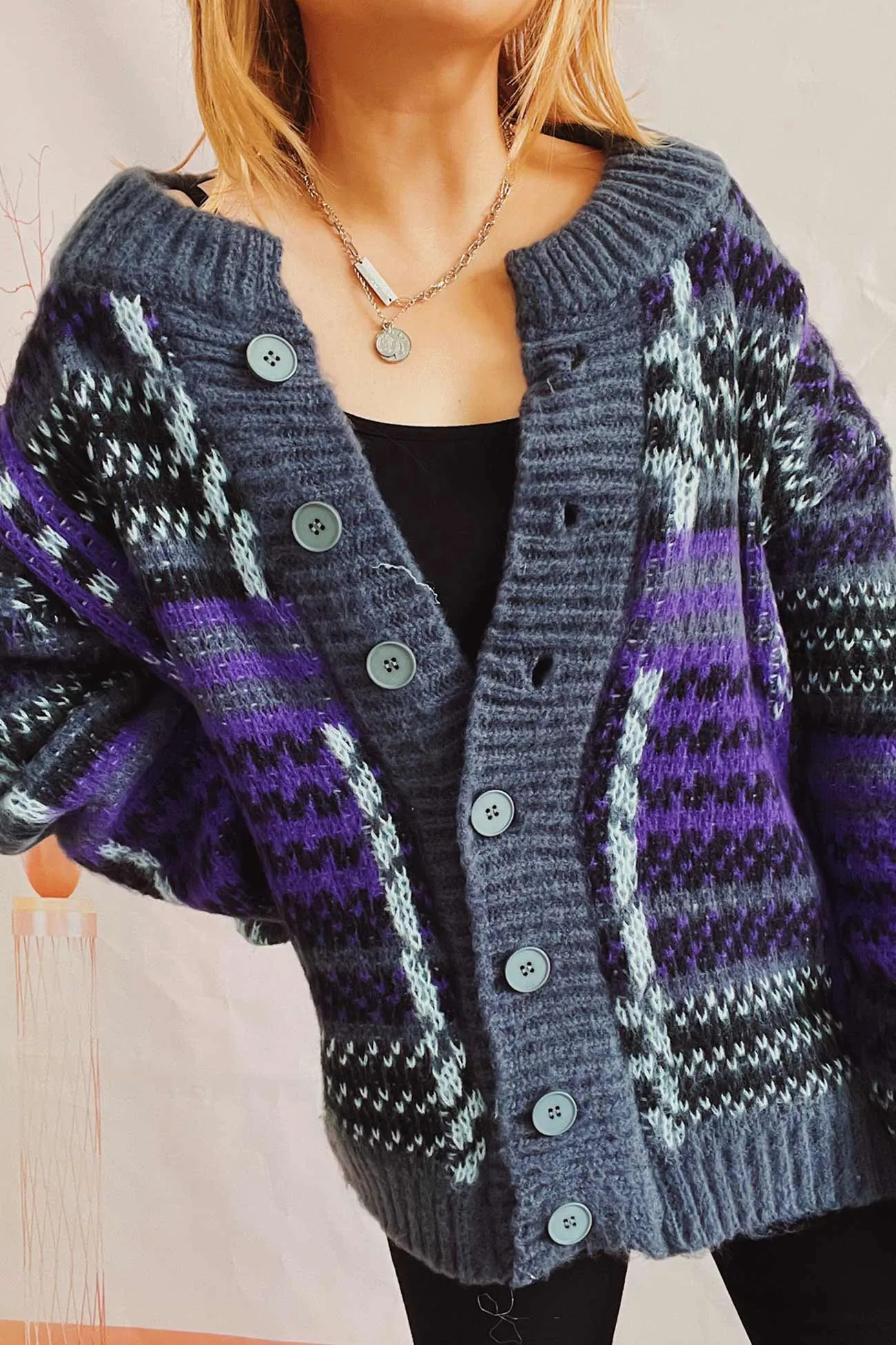 BerryBetty - Vintage Contrast Striped Cardigan