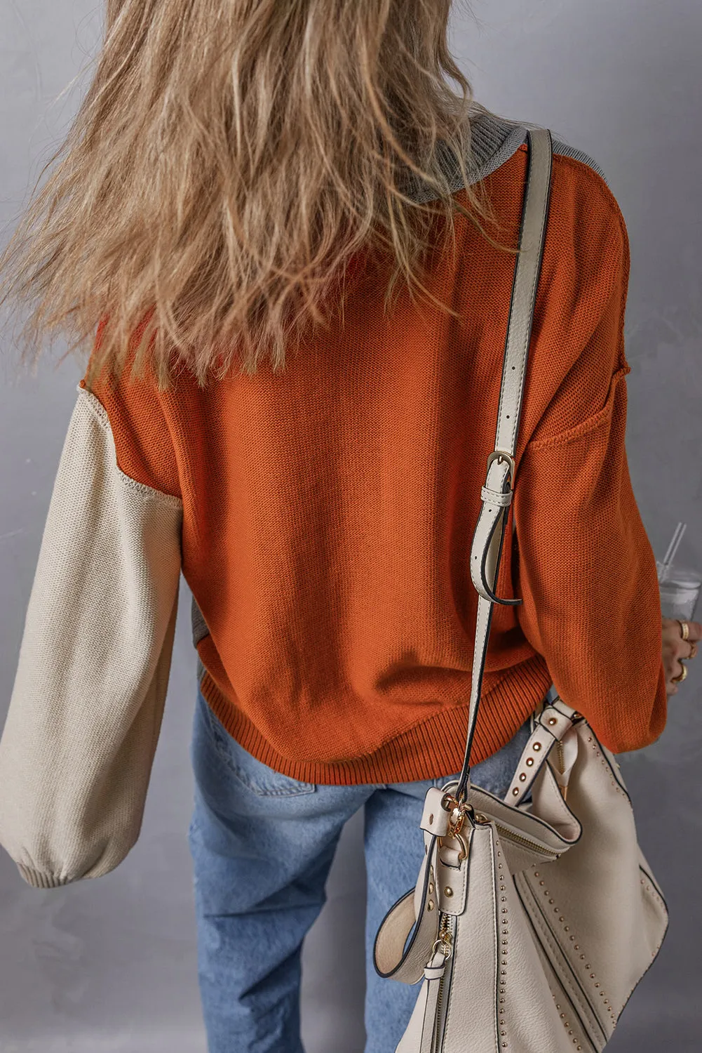Bishop Sleeve Ribbed Trim Sweater