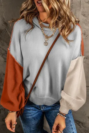 Bishop Sleeve Ribbed Trim Sweater