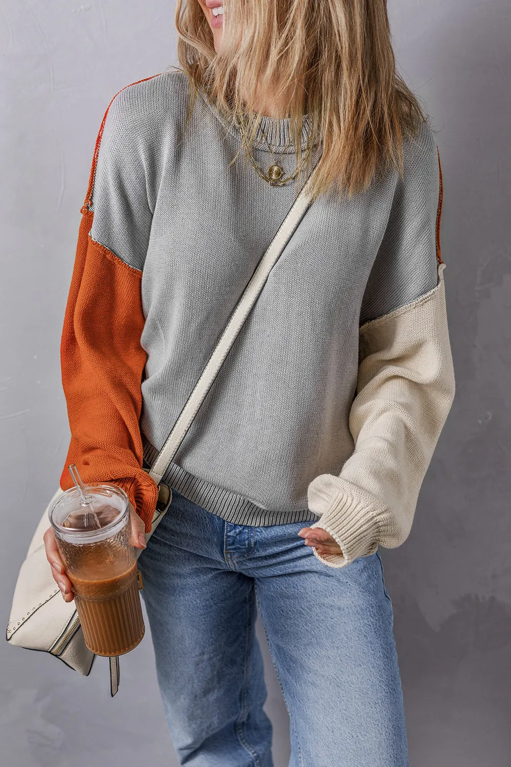 Bishop Sleeve Ribbed Trim Sweater