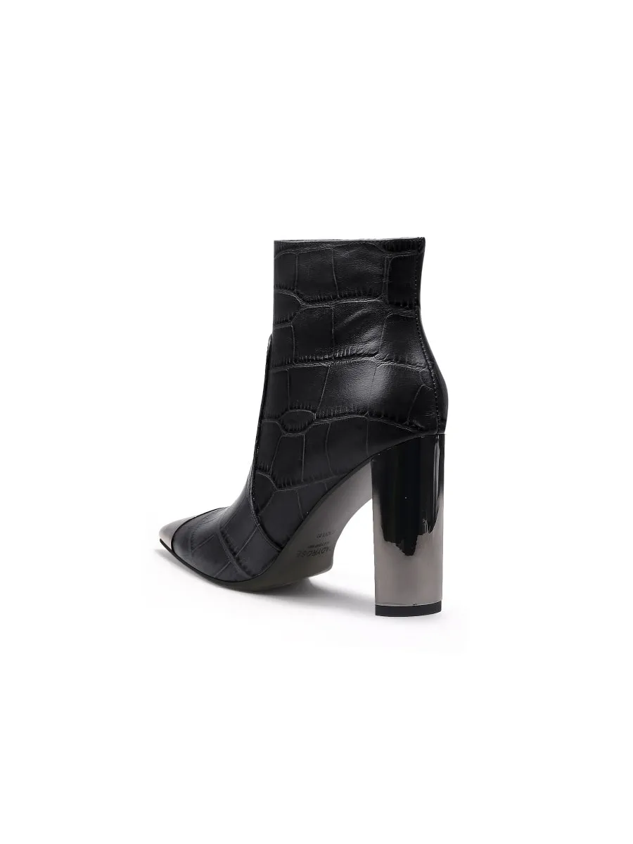 Black Amalee Croc-Embossed Leather Bootie