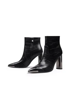 Black Amalee Croc-Embossed Leather Bootie