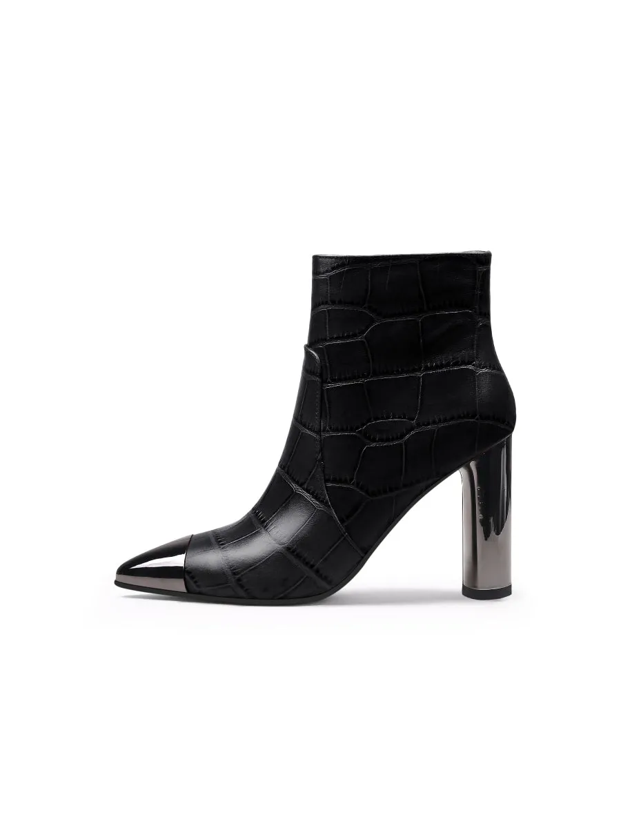 Black Amalee Croc-Embossed Leather Bootie