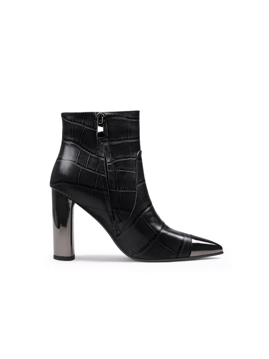 Black Amalee Croc-Embossed Leather Bootie