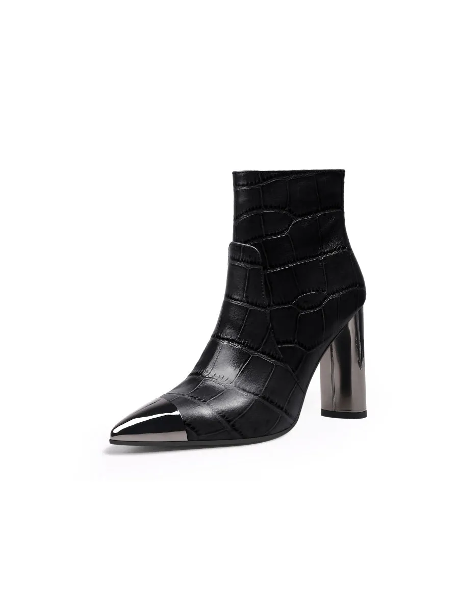 Black Amalee Croc-Embossed Leather Bootie
