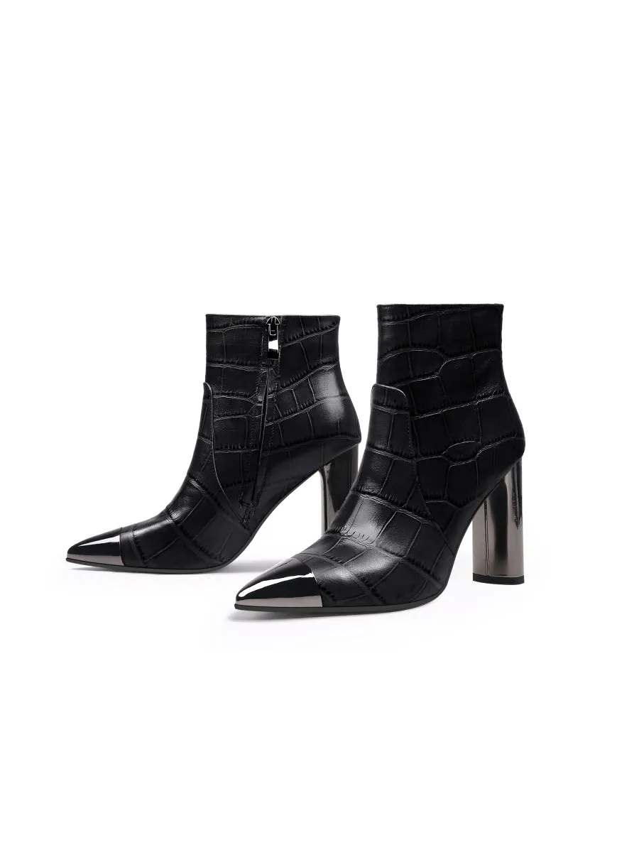 Black Amalee Croc-Embossed Leather Bootie