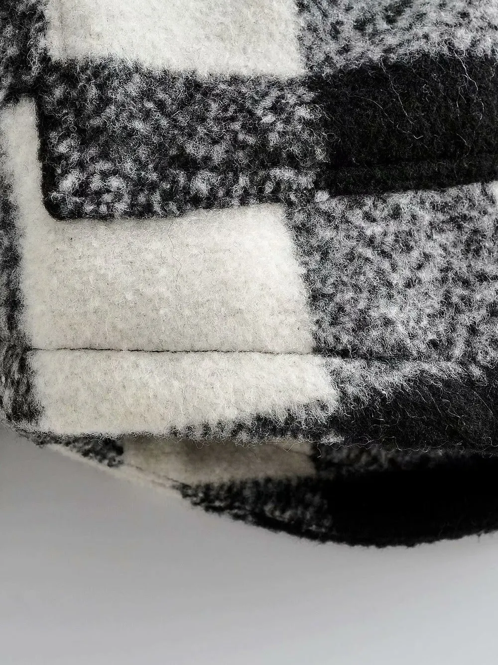 Black And White Grid Single-breasted Shirt Style Cardigan Coat