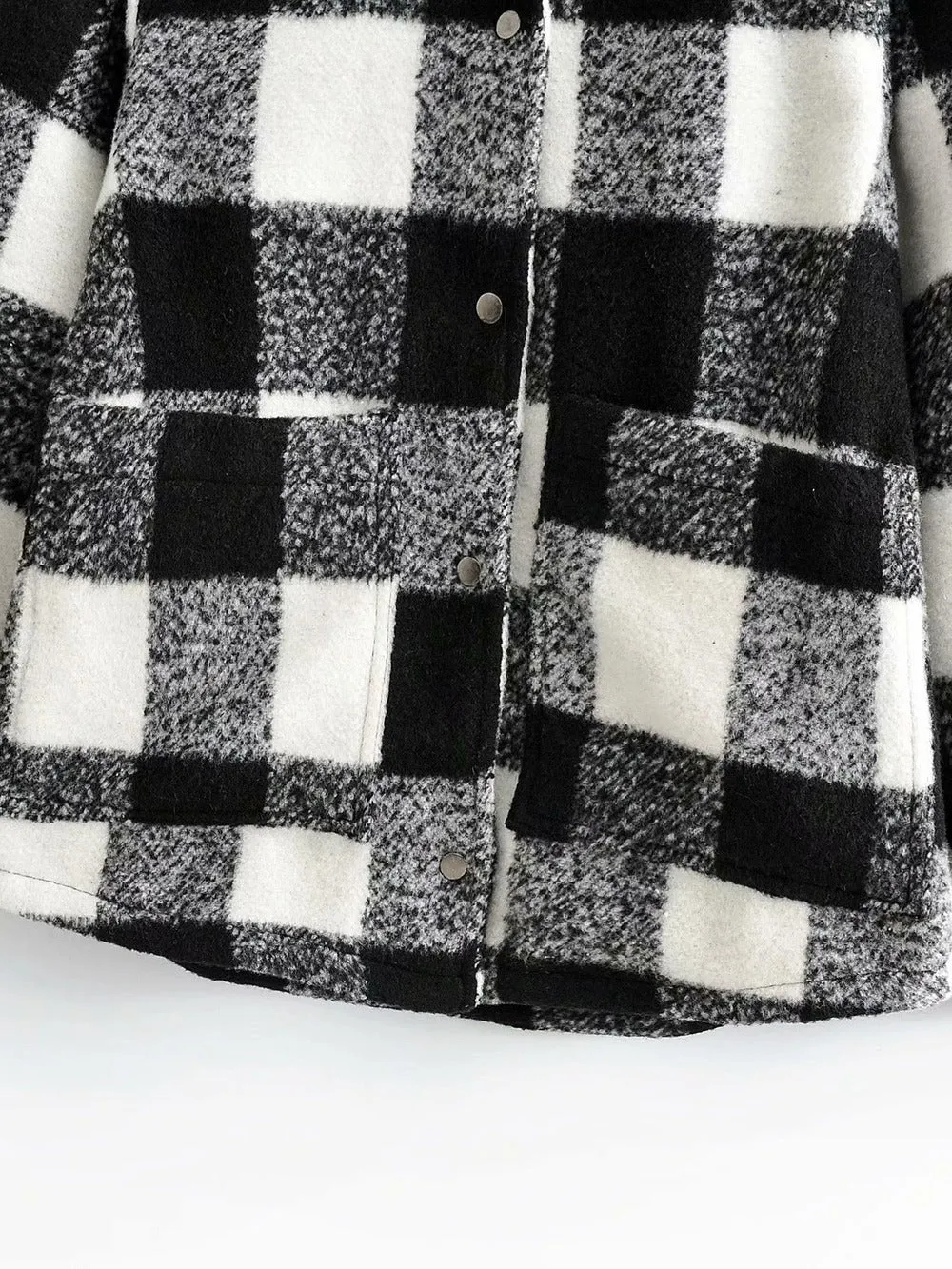 Black And White Grid Single-breasted Shirt Style Cardigan Coat