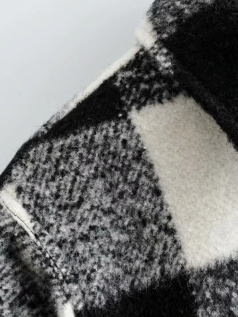 Black And White Grid Single-breasted Shirt Style Cardigan Coat