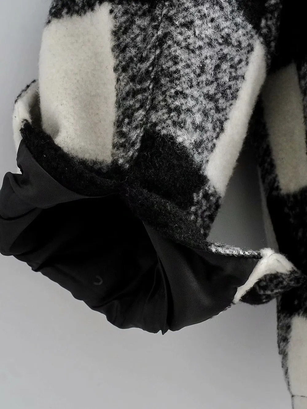 Black And White Grid Single-breasted Shirt Style Cardigan Coat