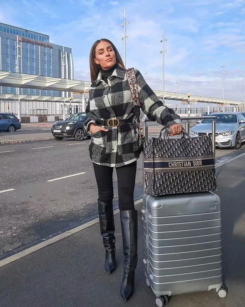 Black And White Grid Single-breasted Shirt Style Cardigan Coat