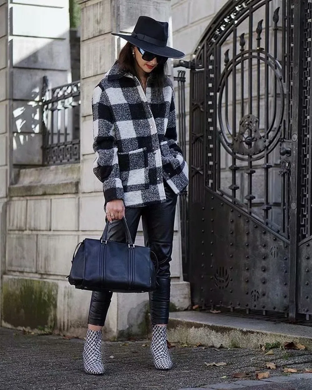 Black And White Grid Single-breasted Shirt Style Cardigan Coat