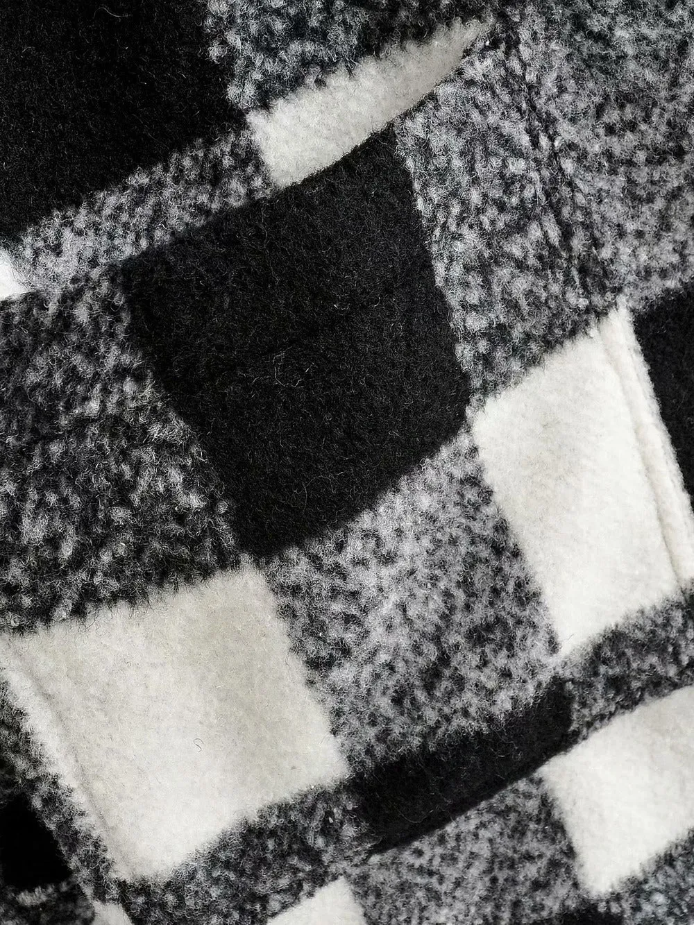 Black And White Grid Single-breasted Shirt Style Cardigan Coat