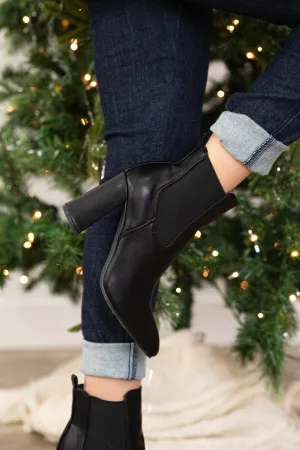Black Block Heel Pull On Booties