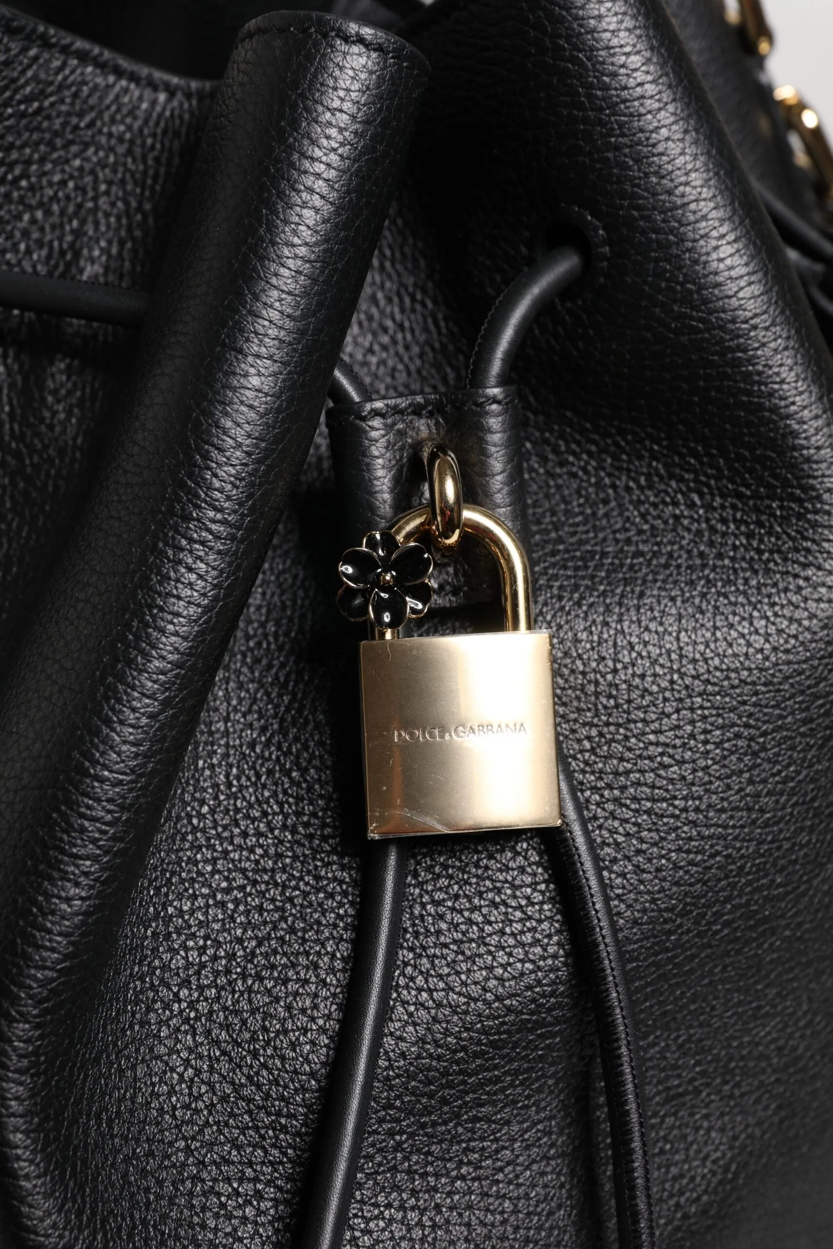 Black Calfskin Leather DOLCE Shoulder Bucket Bag