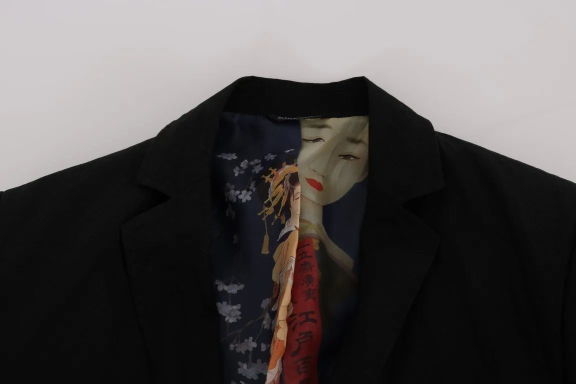 Black Cotton Slim Fit Blazer Jacket