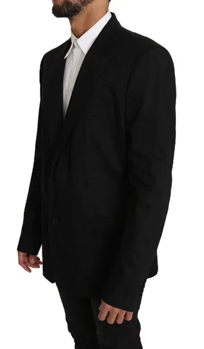 Black Cotton Stretch Slim Blazer Jacket