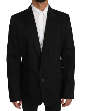 Black Cotton Stretch Slim Blazer Jacket