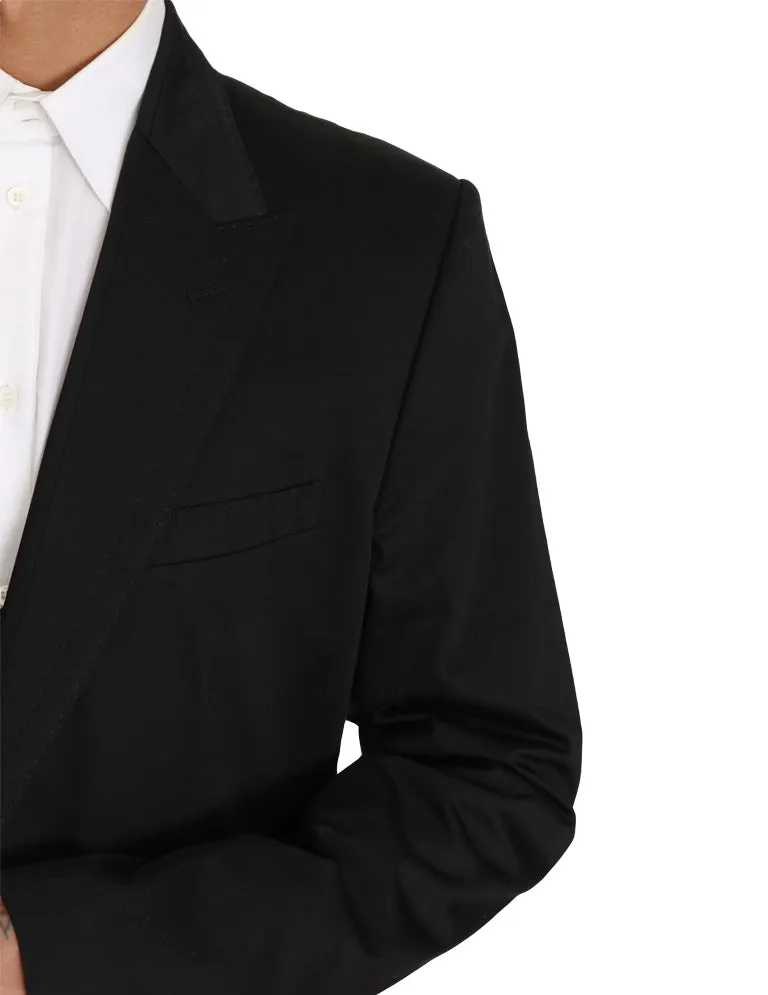 Black Cotton Stretch Slim Blazer Jacket