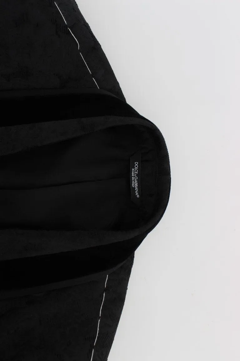 Black Floral Ricamo Slim Fit Blazer Jacket